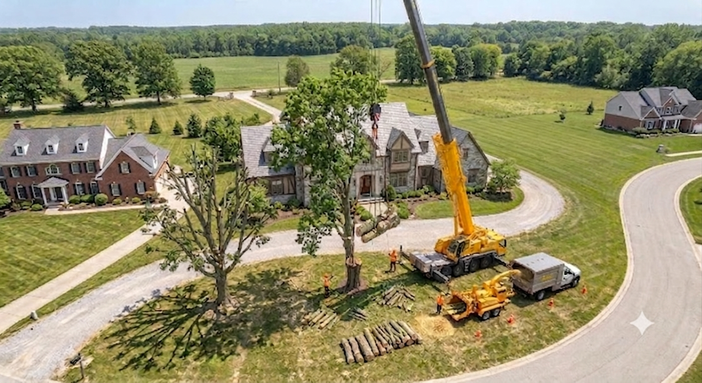 Bucket truck tree trimming